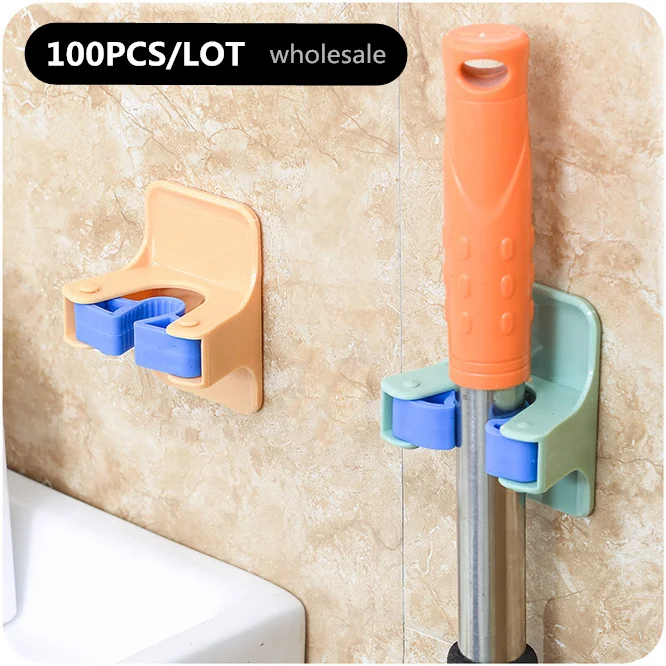 

100pcs wholesale Bathroom bracket Wall Mounted Mop Holder Brush Broom Hanger Storage Rack Kitchen Tools Suction Hanging tools
