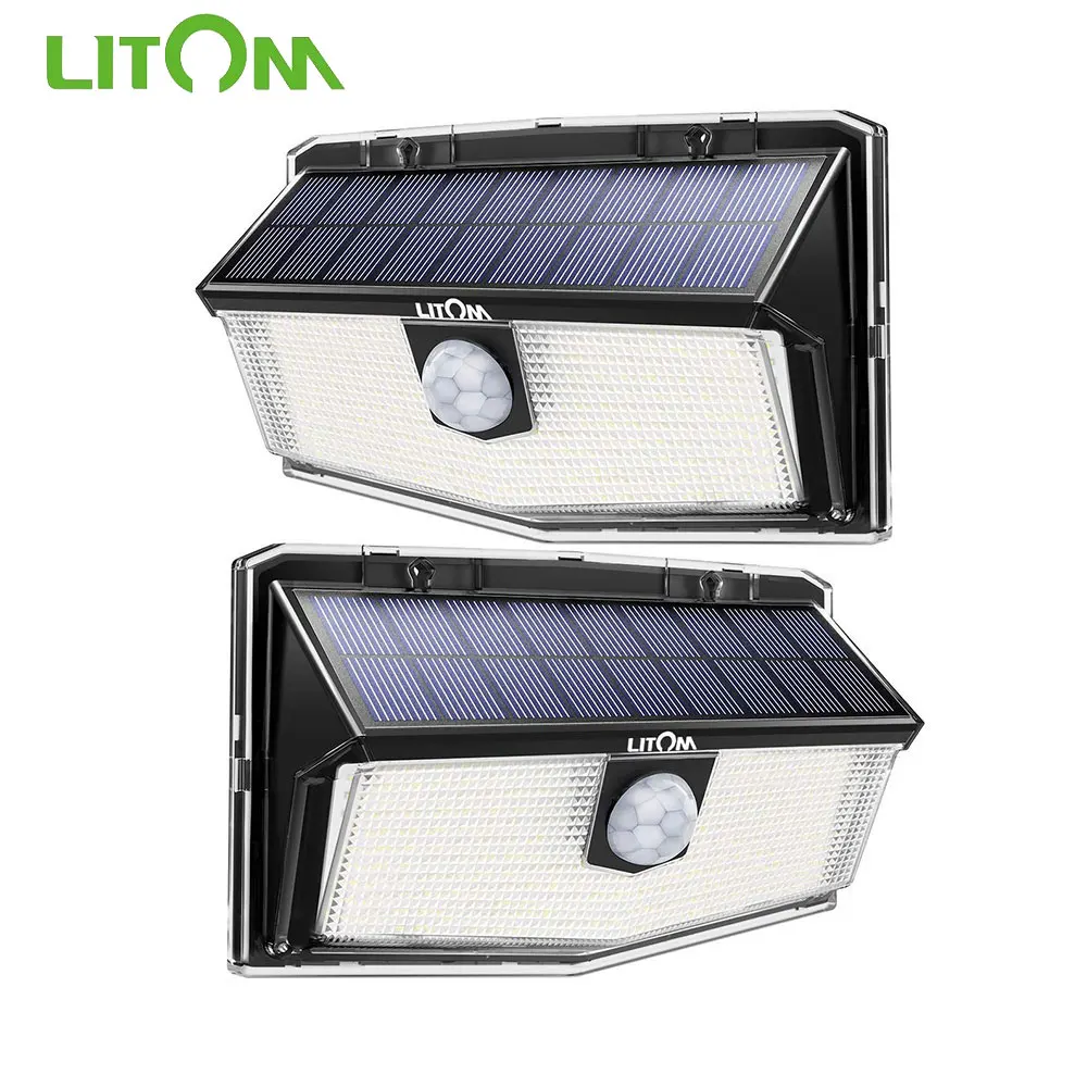 LITOM 300 LEDS Solar Light Outdoor Solar Lamp Powered Sunlight Waterproof PIR Motion Sensor Street Light for Garden Decoration