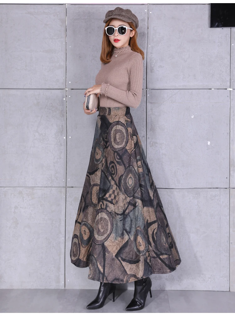 Мода уличная граффити хиппи панк-юбка теплые шерстяные зимние юбки женские винтажные Высокая талия Saia Longa длинный кардиган большого размера юбка