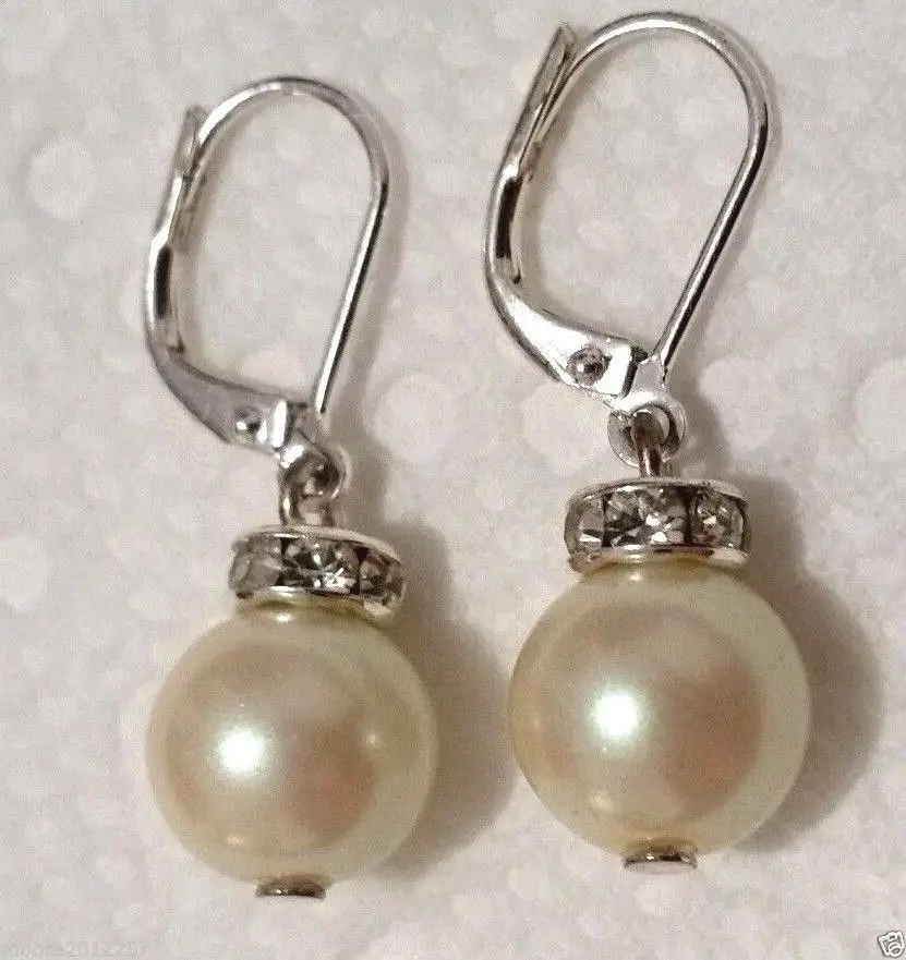 DYY Free Shipping >>>> 10mm white shell Pearl Silver Leverback Dangle Earrings nu | Украшения и аксессуары