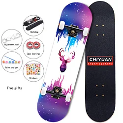 80CM 7-Tier Maple Skateboard Hard Wheel Alluminum Alloy Trucks Double Tilt Skateboard Skatepark Skate Boards For Children Adults