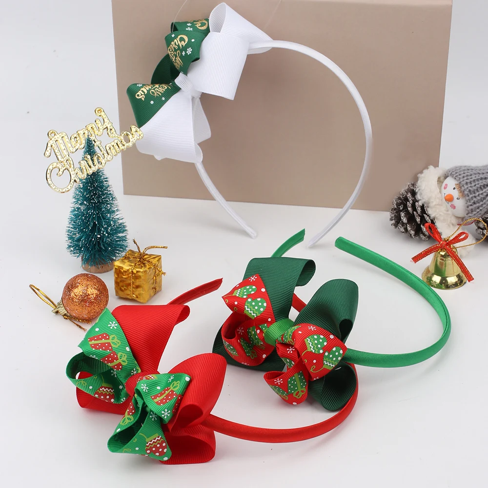 

Baby Bowknot Merry Christmas Hairband Bow Hair Hoop Snowflake Printing Webbing for Girls Hairbands Bebes Haedband Accesorios