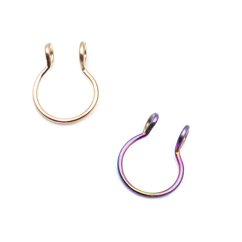 RAB and RG 2pcs/lot Fake Septum Cute Nose Ring Stainless Steel Clip Hoop For Women Nose Studs Piercing Jewelry 5 Colors - Окраска металла: RAB and RG