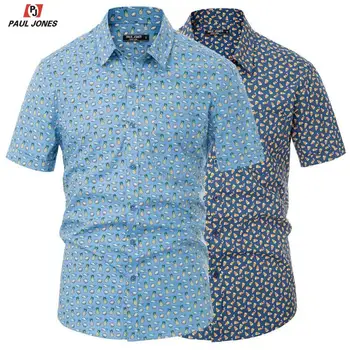 

PAUL JONES Men Casual Print Shirts Summer Short Sleeve Button Down Shirts Vibrant Pineapple/Coconut & Whale Print Shirt PJS02034