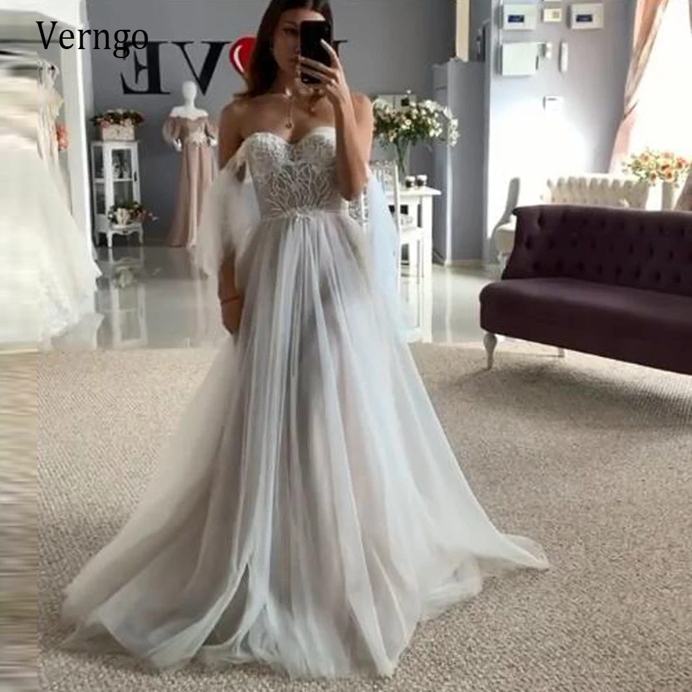 

Verngo Off the Shoulder Dusty Color Wedding Dress Tulle Lace Applique Graceful Bridal Gowns 2021 Vestido de noiva