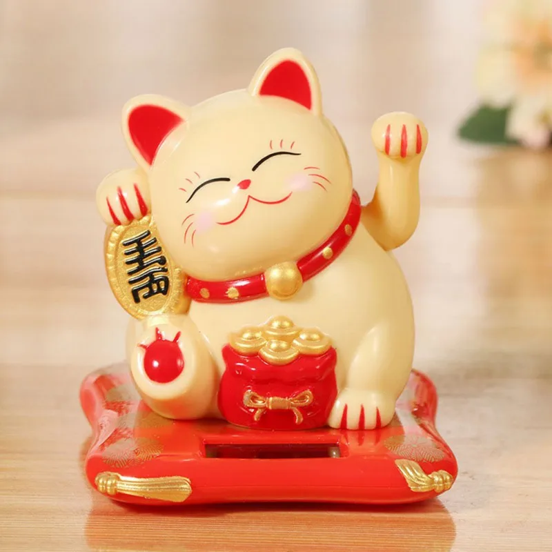 Chinese Lucky Cat Solar Powered Waving Cat Hand Paw Up Wealth Prosperity Welcoming Good Luck Birthday Gift ornament crafts