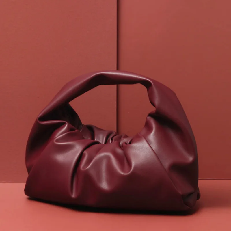 Monogrammed Letters Pouch Genuine Soft Leather Women Cloud Bag Handbag Hand Purse Clutch Bag Dumpling Shoulder