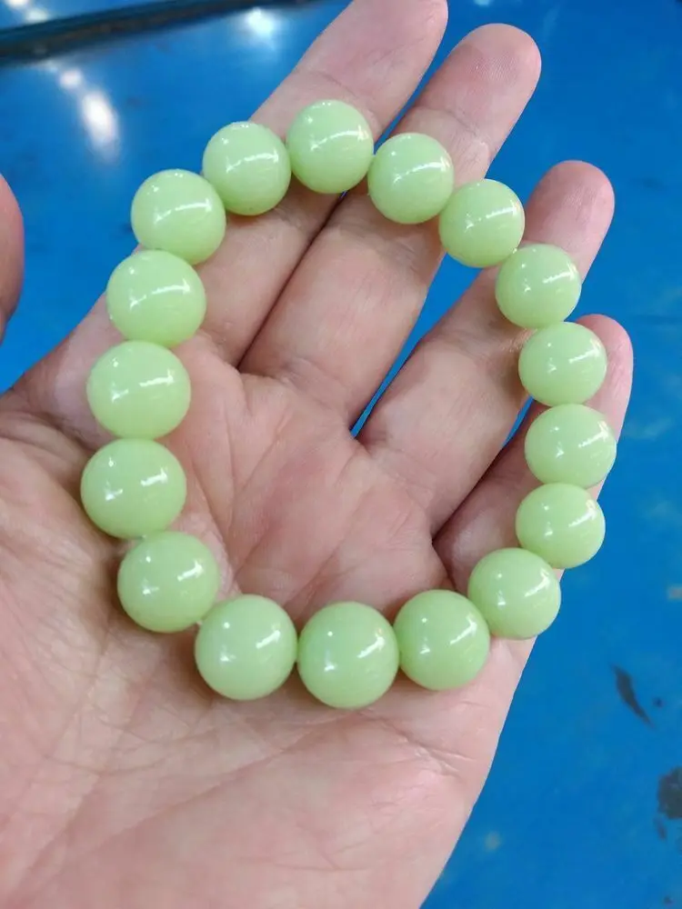 

12mm Admirable Ore gem Mala Bead Bangle Green glow Night-luminous fluorite Bracelet magical