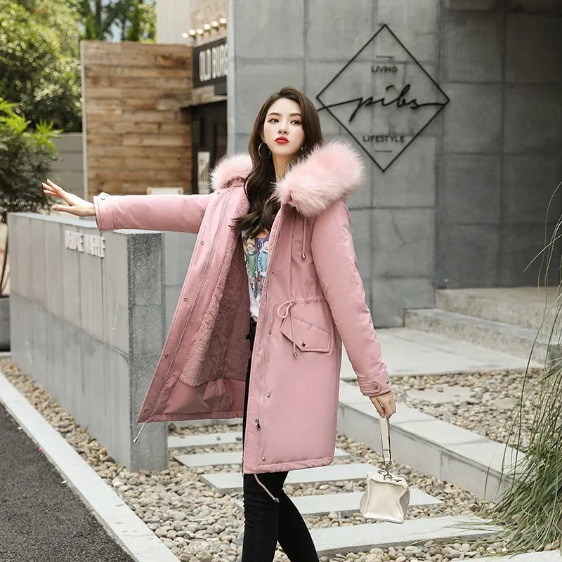 

01 X Photo Shoot Parka 19 New Style Women's Rex Rabbit Fur Inner Wearing Coat Winter Mid-length Large Size Loose-Fit Waist Huggi