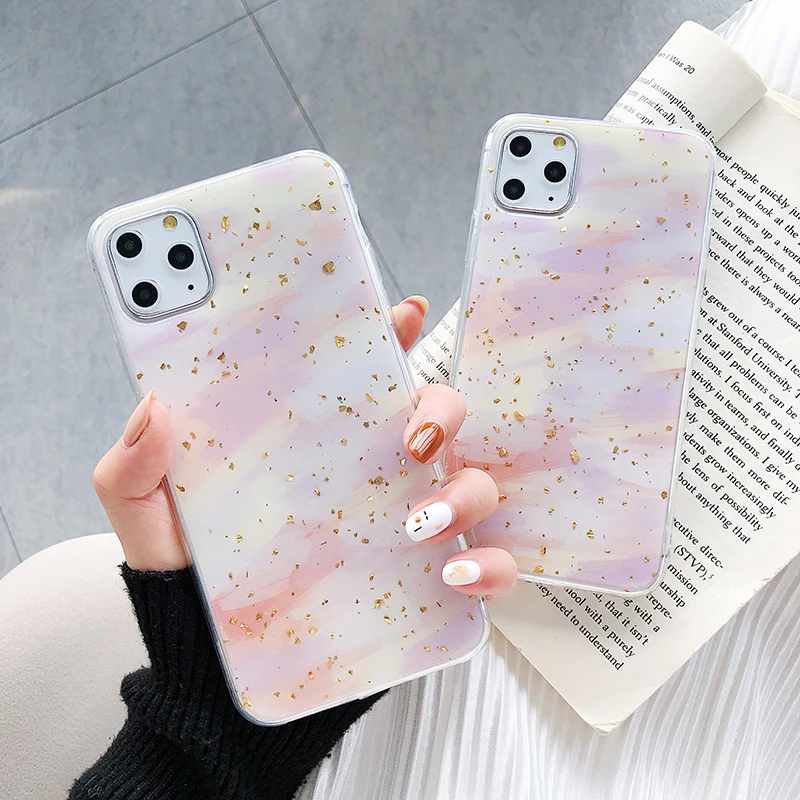 

Bling glitter watercolor soft Cases for Huawei P20 P30Lite Mate20 30 Pro gold foil cover for Honor 8X 9X 9 10 20 Nova 3 3i 4 5