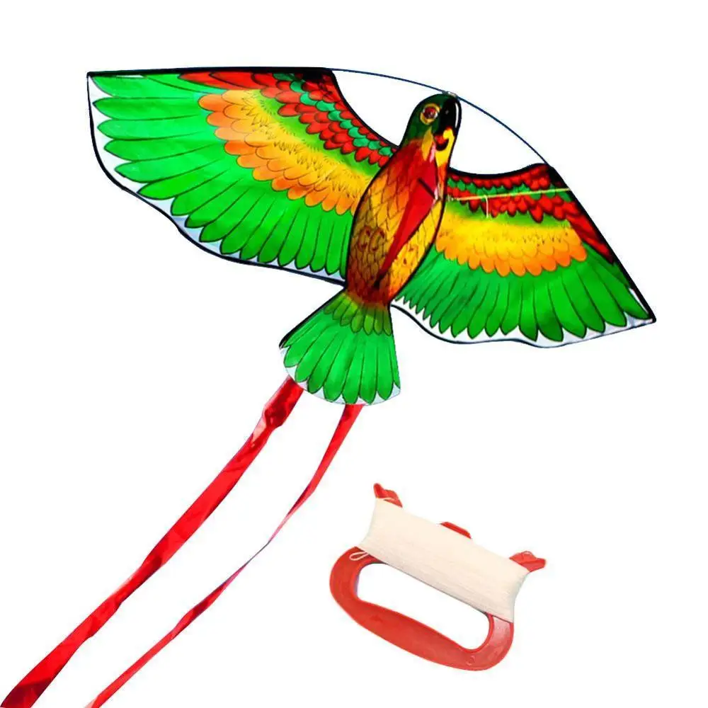 Outdoor Parrot Bird Flying Toys 1.1m Cartoon Parrot Kite with Plastic Handle Single Line Outdoor Children Flying Bird Kites Toys
