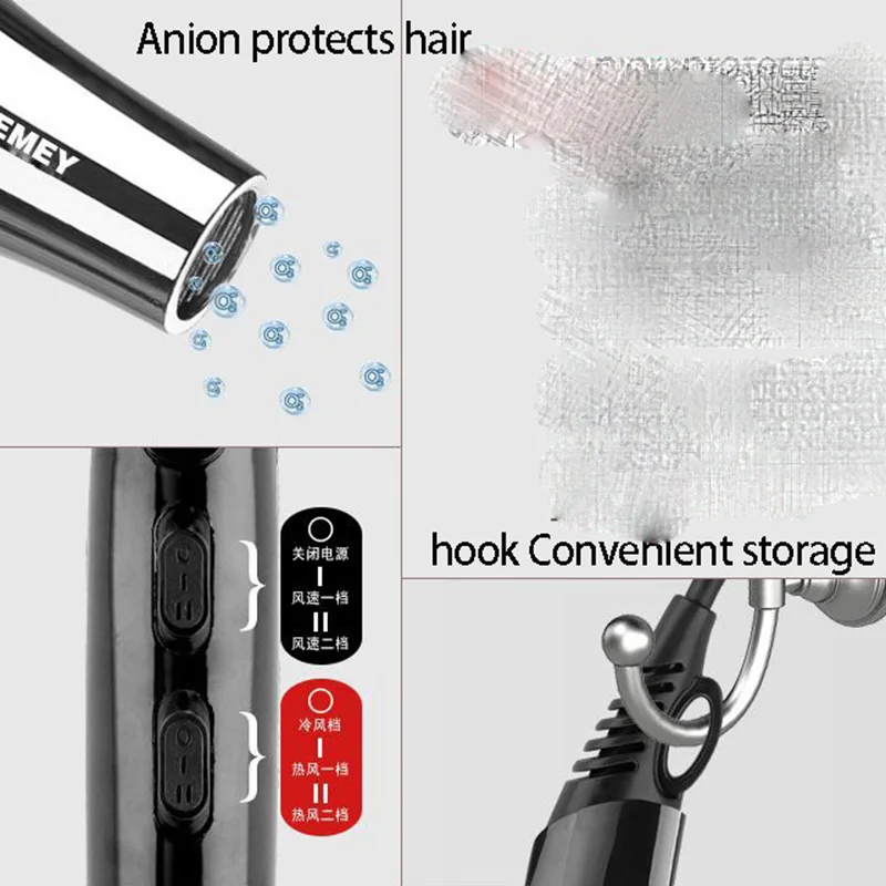 Kemei 3000 Watt Full Size Pro Hair Dryer Professional Salon Blow Dryer with Concentrator Nozzle Attachments 3 Speeds fast Dry 4