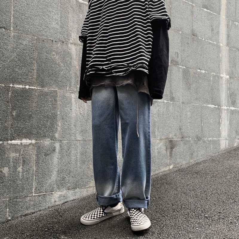 

Straight Jeans Men's Fashion Retro Casual Gradient Jeans Pants Men Streetwear Wild Loose Hip Hop Denim Trousers Mens M-XL
