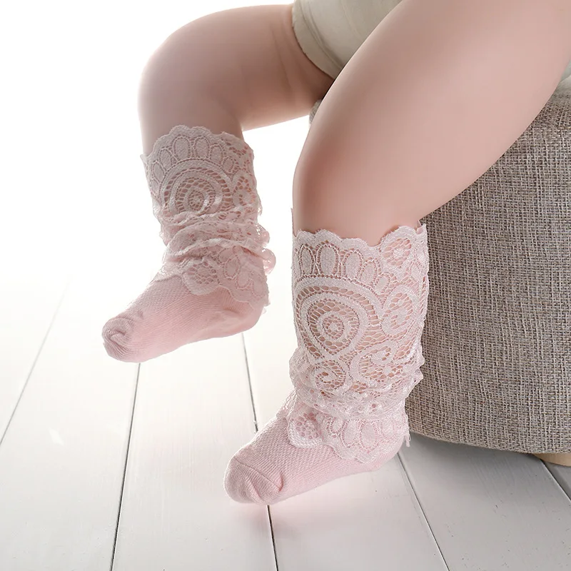 Милые детские кружевные носки для маленьких девочек детские кружевные От 0 до 3 лет до колена с оборками для малышей