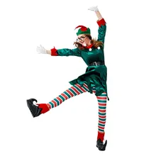 Рождественский костюм для женщин, костюм Санта Клауса, зеленый костюм эльфа, Новогодняя одежда, необычное рождественское платье, нарядное платье для вечеринок для девочек и взрослых