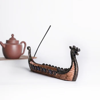 

Incense Burner Dragon Boat Incense Stick Holder Hand Carved Craft Censer Interior Decoration Living Room Decoration