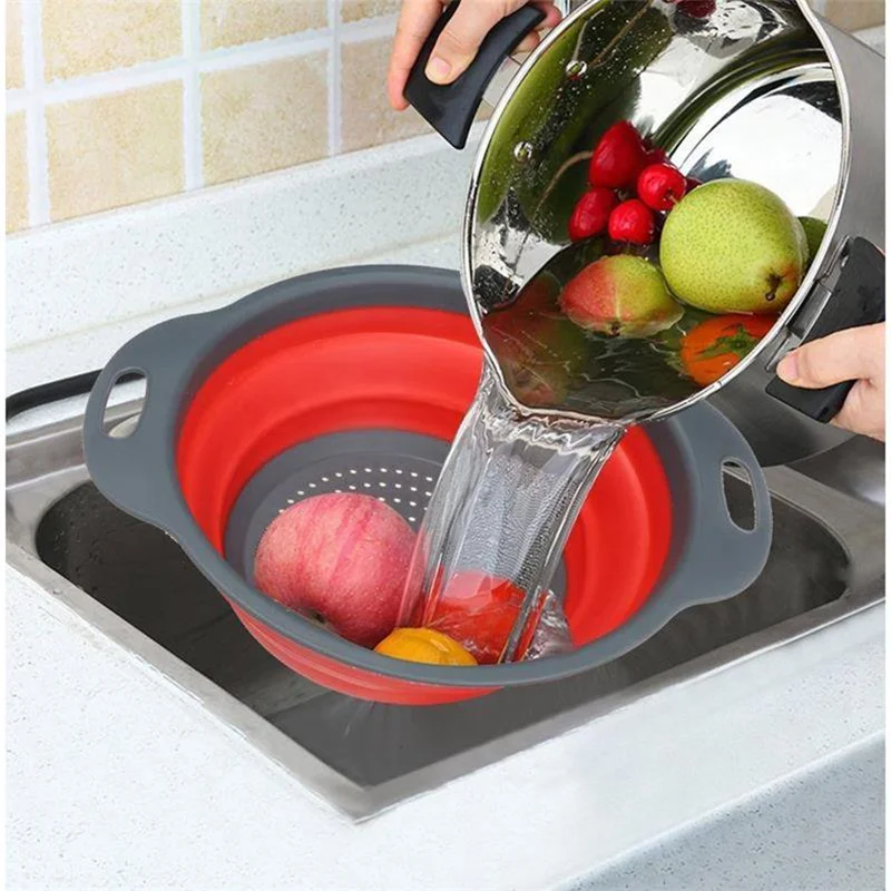 

ERMAKOVA Silicone Colander Fruit Vegetable Washing Basket Strainer Collapsible Drainer With Handle Kitchen Tool
