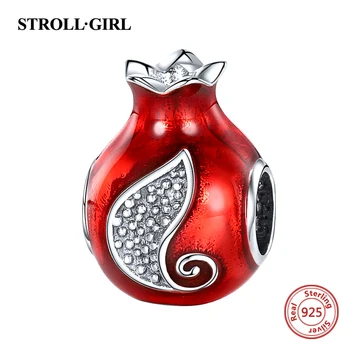

100% 925 sterling silver Red Enamel fruit bead Pomegranate Wailing wall Charms Fit European Bracelet for Women Fine Jewelry