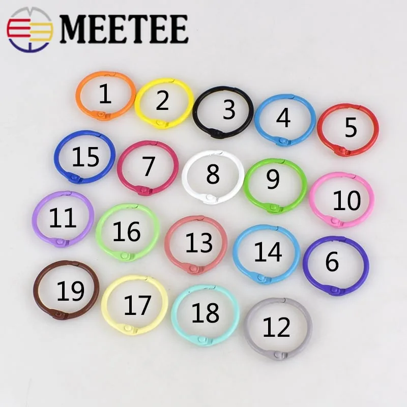 Meetee 30 шт. 30/45 мм красочные металлические открывающиеся круглые кольца пряжки для
