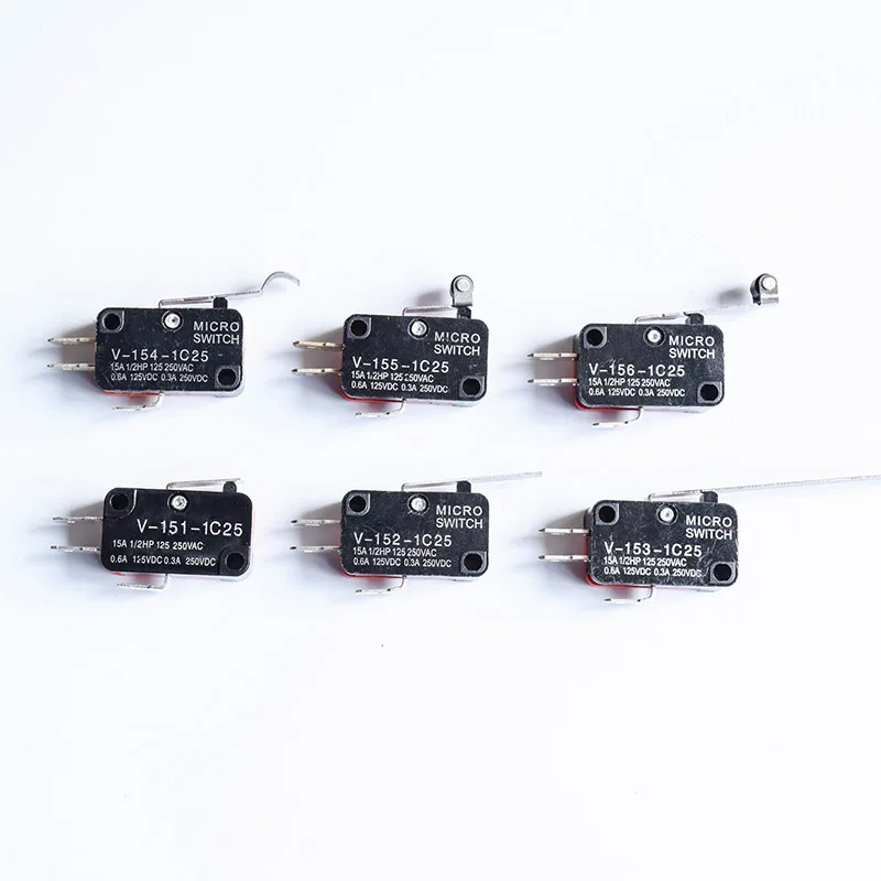 

5pcs Microswitch stroke 15A limit switch V-151-1C25 / 152 / 153 / 154 / 155 / 156 Push Button SPDT Momentary roller Long handle