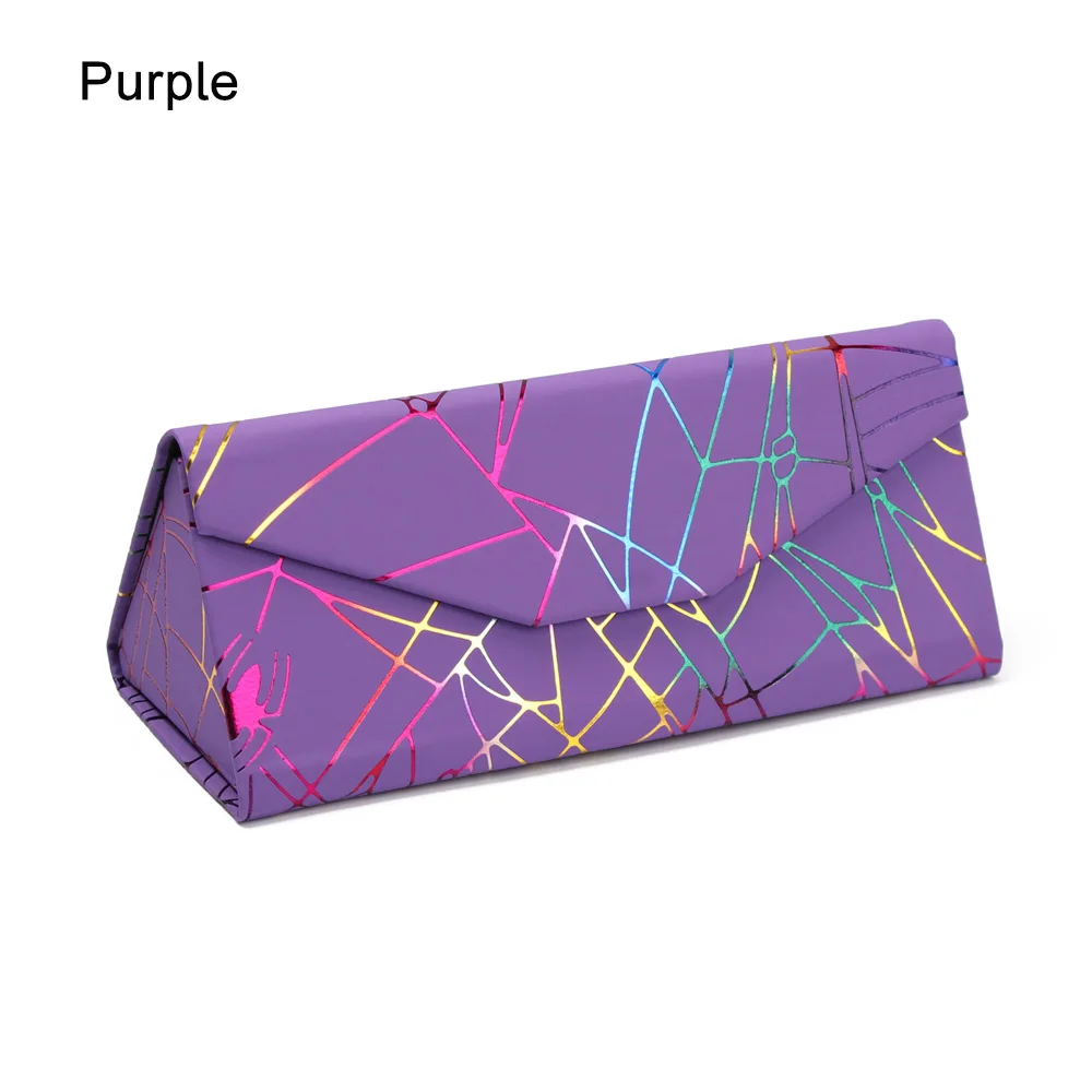 1 шт., хит, треугольная коробка для очков, складной, ПУ, водонепроницаемый, сильный магнит, Чехол для очков, с рисунком паука, портативные очки, защитный чехол - Цвет: purple
