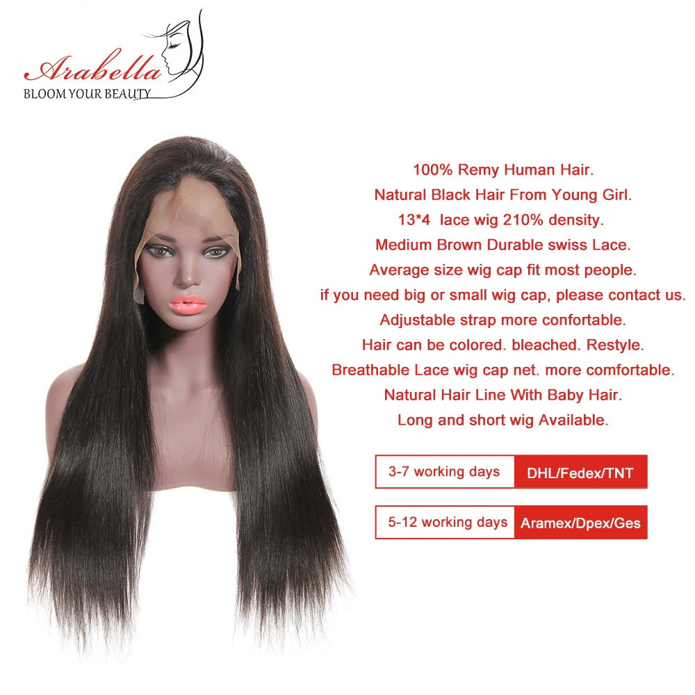 13x4 парики из натуральных волос на кружеве прямые 210% плотность предварительно сорванные для черных женщин Arabella бразильские волосы remy парик с кружевом спереди