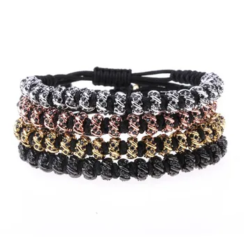High Quality CZ Micro Pave Spacers Handcraft Cord Braided Beaded Friendship Bracelet Bangle For Men