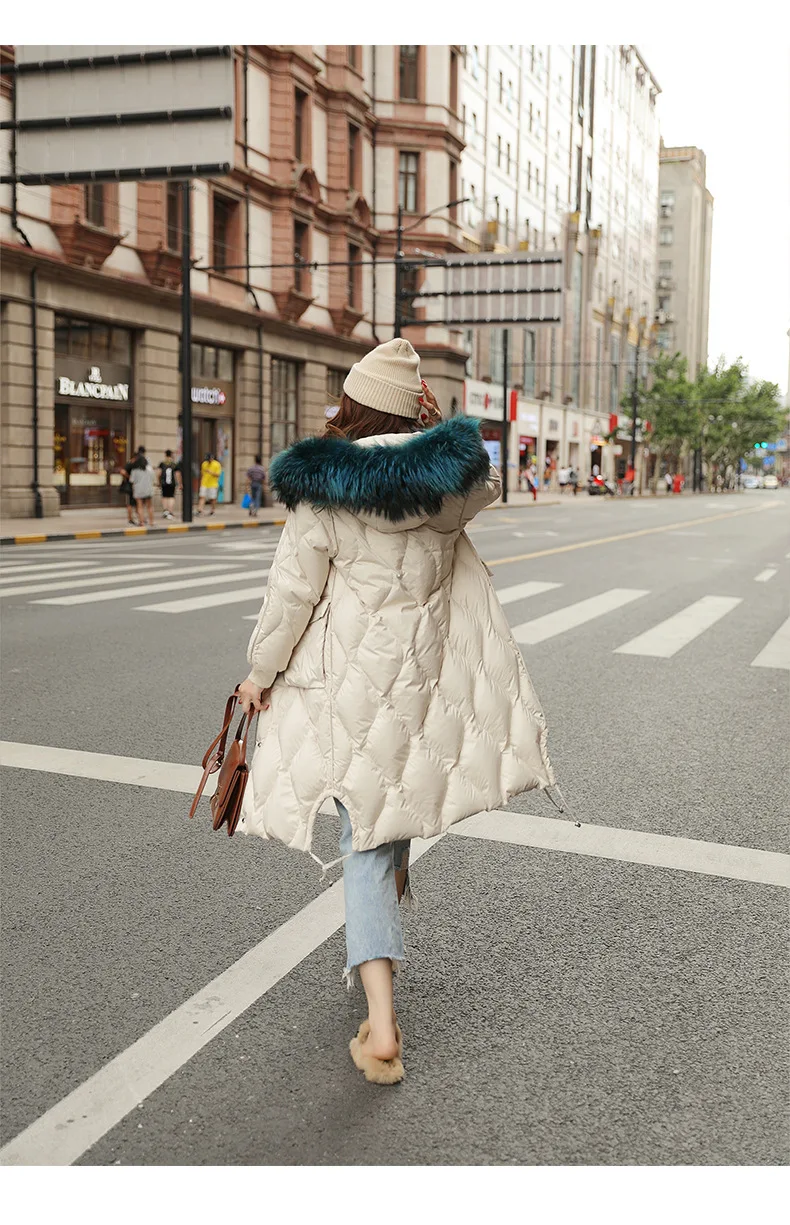 New Style down Jacket WOMEN'S Dress Fashion Winter Fashion Korean-style Mid-length White Duck down over-the-Knee Loose-Fit