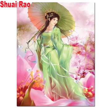 

diamond mosaic Oriental classical woman full square diamond embroidery geisha girl 5d diy diamond painting 100% round drill 2020