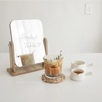 

New cute cartoon A Desktop Mirror Rotatable European Style Simple Wood Dressing Portable Foldable Makeup Tool Cosmetic Mirror