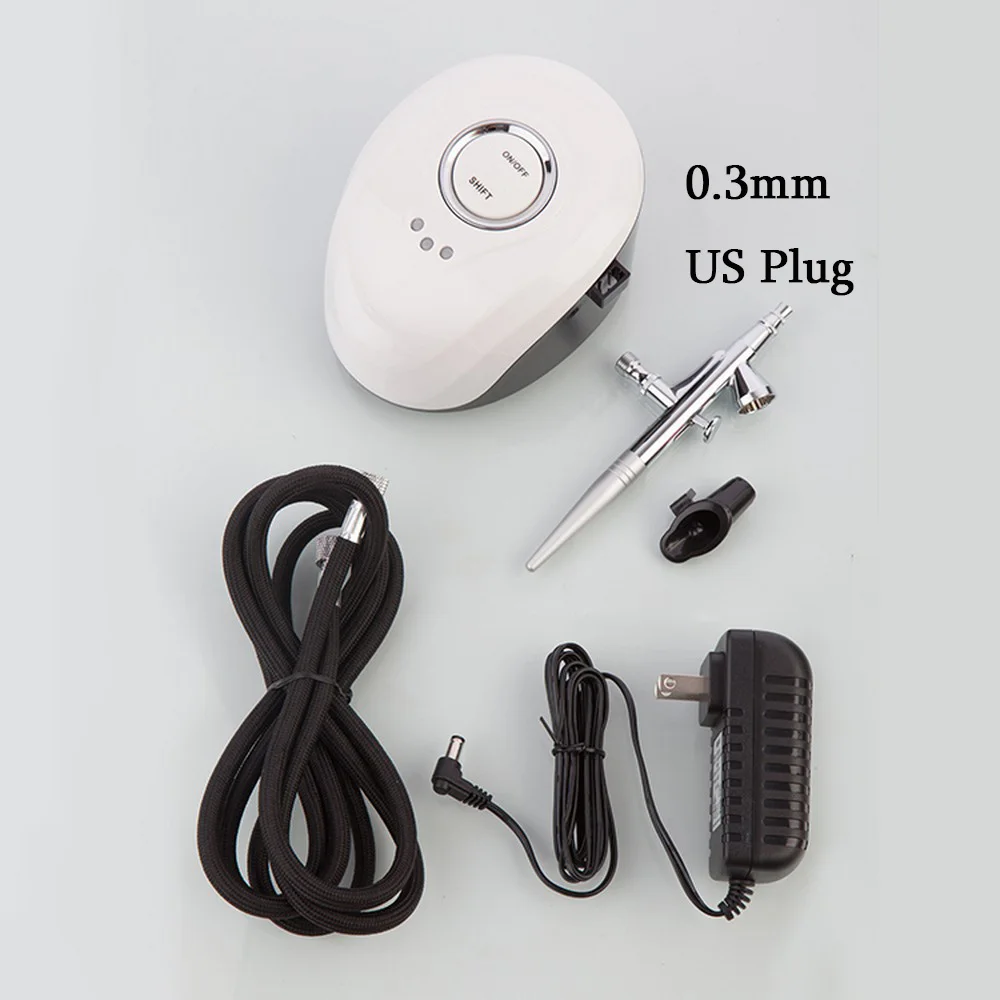 0.3mm White US Plug 0,2/0,3/0,4 мм сопло воздуха щетка для тела Краски спрей комплект аэрографа двойного действия компрессор Портативный для нейл-арта, дизайн татуировки хной - Цвет: 0.3mm White US Plug