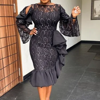 Elohor Vintage Lace Long Sleeve Bodycon Dress