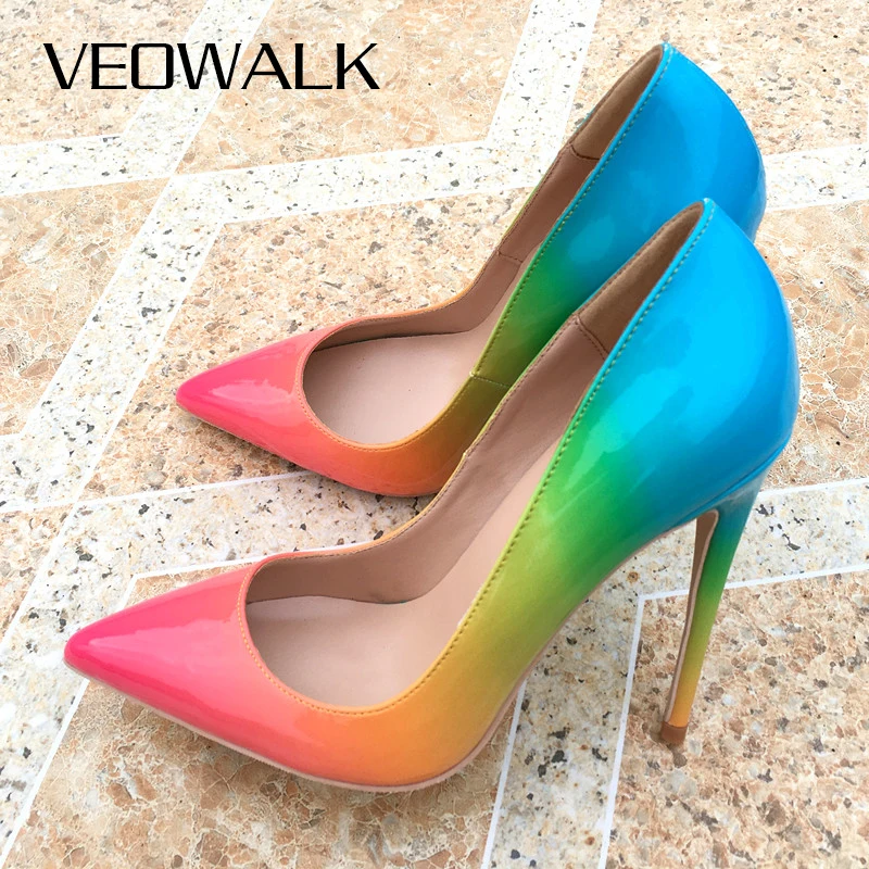 Veowalk Gradiënt Drie Kleuren Vrouwen Extreem Hoge Hakken Dames Lakleer  Puntschoen Stiletto Leuke Pumps Schoenen 8/10/12Cm|Damespumps| - AliExpress