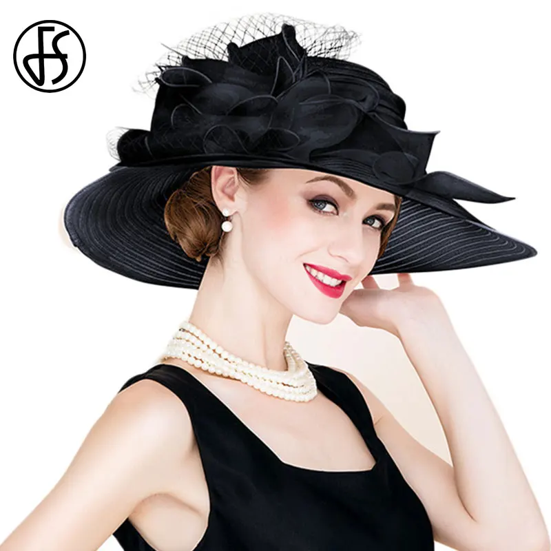 FS White Elegant Wedding Bride Church Straw Hats For Women Ladies