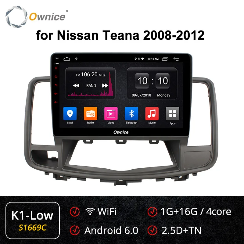 S1669 K1-Low Ownice автомобильный Android 9,0 360 Core dvd-плеер мультимедиа для Nissan Teana 2008-2012 k3 k5 k6 Радио Стерео gps навигация 4G LTE - Цвет: S1669 K1-Low