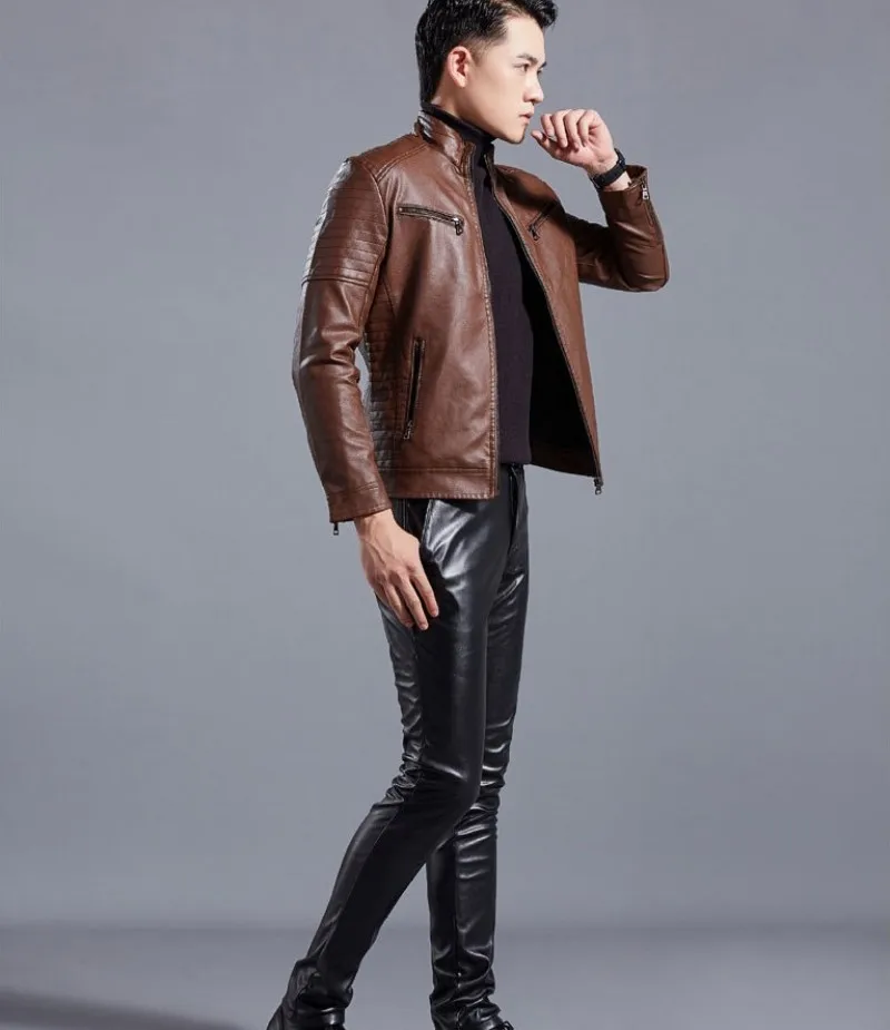 Slim Fit Moto байкерские мужские куртки на молнии из искусственной кожи модные корейские повседневные куртки с воротником-стойкой ветрозащитная мужская верхняя одежда пальто плюс размер