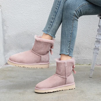 

INS hot Winter boots women shoes genuine leather ankle boots plus size 22-26cm Cow suede Cashmere lining snow boots warm