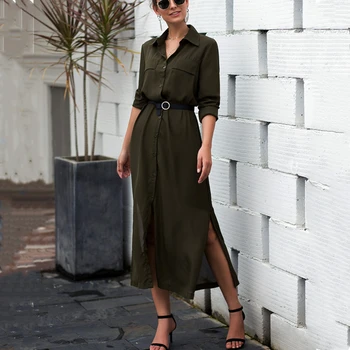 

Hirigin 2020 New Fashion Women Casual Long Dress Women Autumn Winter Long Sleeve Button Shirt Maxi Dresses Ladies Vestido