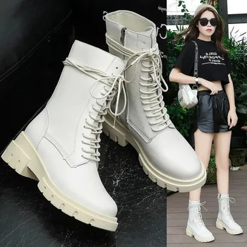 

Short Off-white Boots Women 2020 New Winter Women's Boots Thick Heel Mid-tube British Motorcycle Handsome Martin Boots
