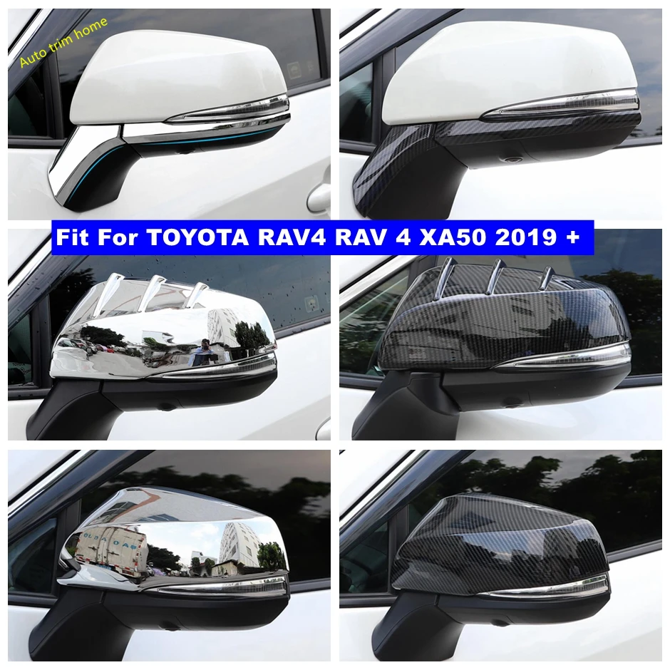 Side Door Rearview Mirror Stripes Protection Cap Cover Trim Fit For TOYOTA RAV4 RAV 4 XA50 2019 - 2021 Chrome / Carbon Fiber ABS |