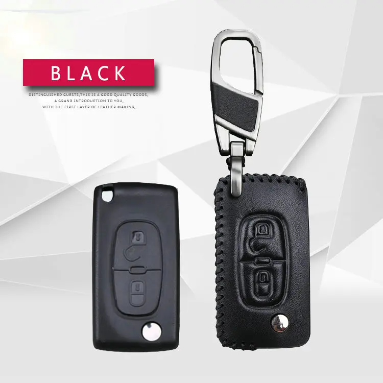 Black 2 Button Для ключ Citroen дистанционного чехол Обложка из натуральной кожи брелок для ключей в виде ракушки брелок для Citroen C2 C3 C6 C8 C4 Пикассо Quatre C5 Xsara кактус - Название цвета: Black 2 Button