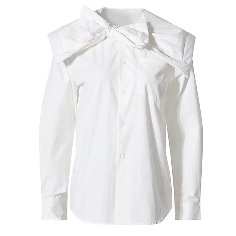 

Women White Cotton Blouses Bow Peter Pan Collar Long Sleeve Sweet Shirt Tops