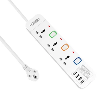 

Extension Sockets with USB EU 3 Way Individually Switched Socket 4 USB Ports Surge Protection Power Strip 1.8m White