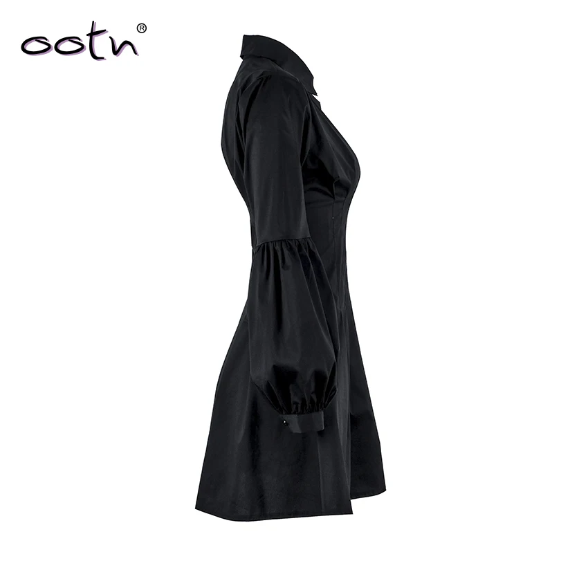 OOTN Элегантное Черное Короткое женское платье блузка с длинным Рукавом