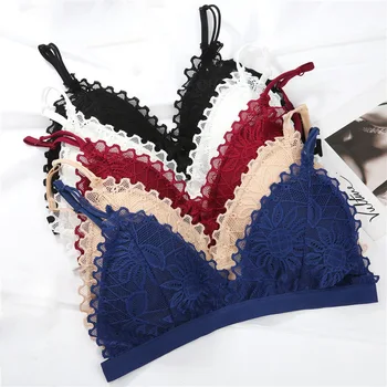 

Sexy Women Bra Floral Lace Bra Wire Free Bralette Lingerie Female Seamless Brassiere Intimates