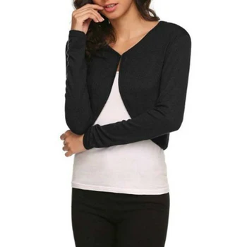 

Soft Knitted Autumn Open Front Inner Button Short Women Cardigan Long Sleeve Slim Solid Elegant Casual Ladies Shrug Top Outwear