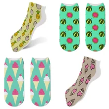Новинка, повседневные носки с 3D принтом для мужчин и женщин, милые носки унисекс с забавным принтом ананаса, кокоса, фруктов, мороженого