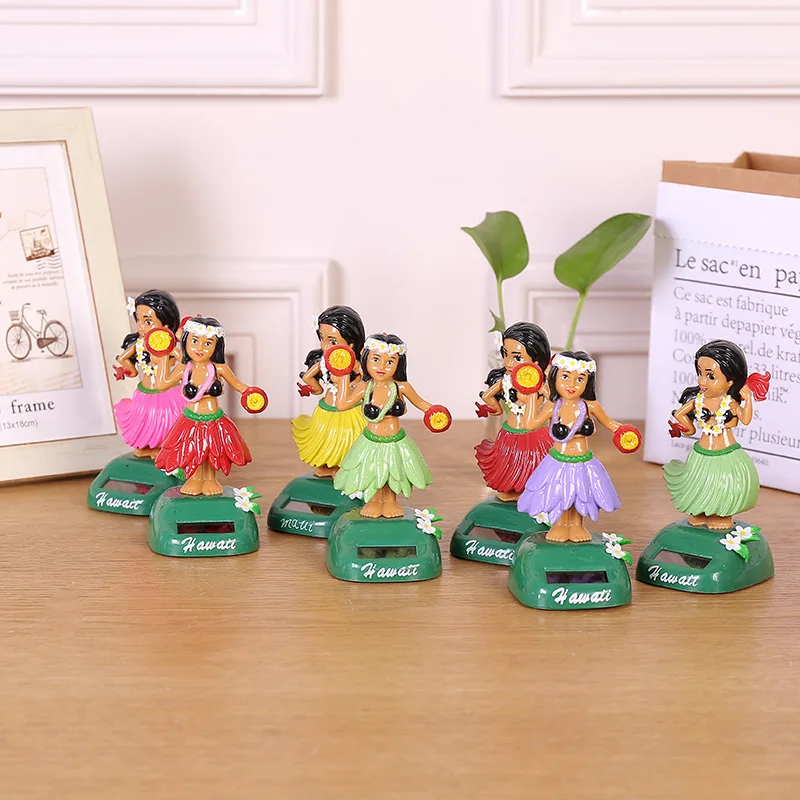 1Pcs Cartoon Fashion Solar Energy Swing Hawaiian Girls Crafts Toys Vibrant Creative Home Desktop Decoration Vehicle Ornament Toy