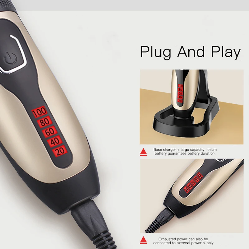  Professional Hair Clipper Rechargeable Electric Digital Hair Trimmer Smart Base Charge Waterproof M