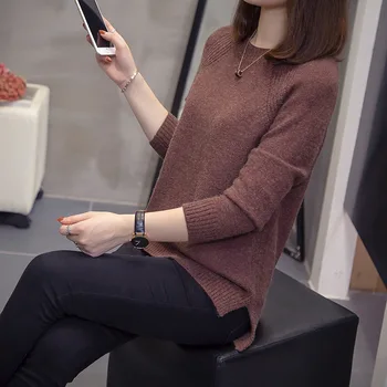

Big Code Women's Wear Loose Round Neck Pullover Sweater Backing Shirt 2019 Early Autumn Knitting Shirt Keep Warm Clothing
